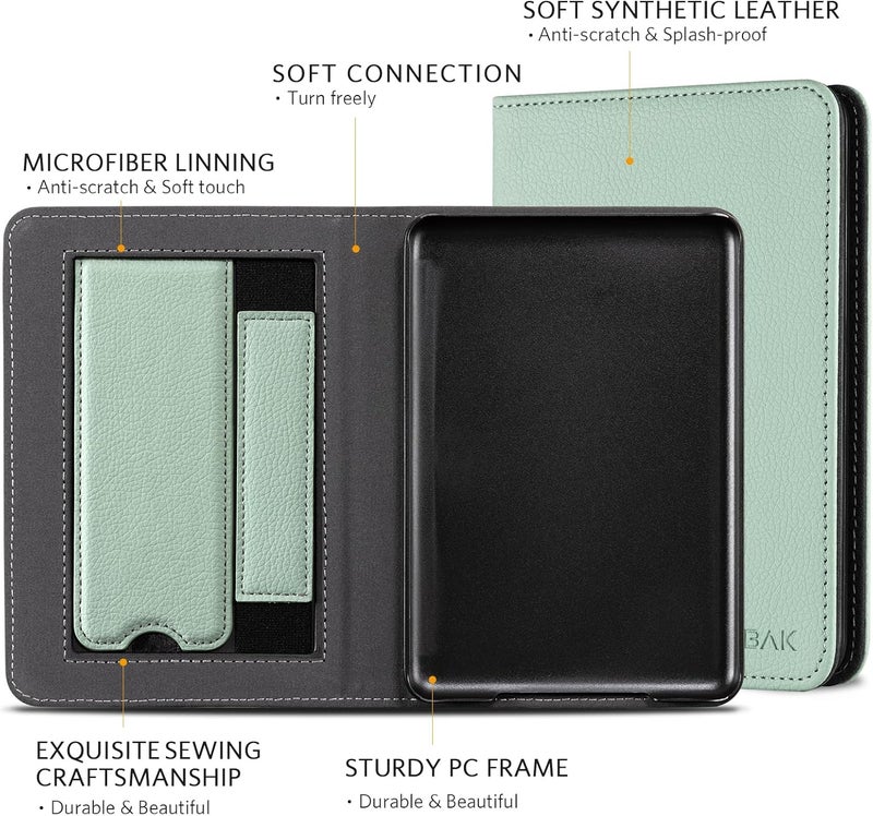 CoBak Case with Stand for for 6" Kindle (2024 & 2022, 11th Gen) – PU Leather Smart Cover with Auto Sleep/Wake & Hand Strap, Premium Protective Case for Kindle Basic,Sage Green - Image 4
